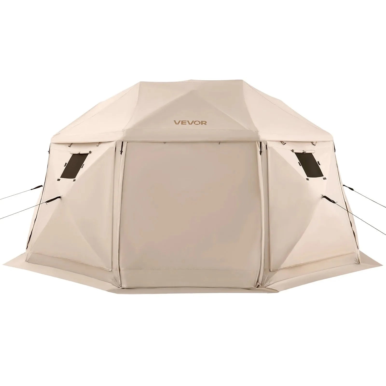 VEVOR Pop up Gazebo Screen Tent, 15 x 15 ft, 13-Sided Spherical Camping Canopy Tent with Removable Top & Carry Bag, Quick-Set & Bite-Proof, Screen House Sun Shelter for 12-15 Persons, Beige