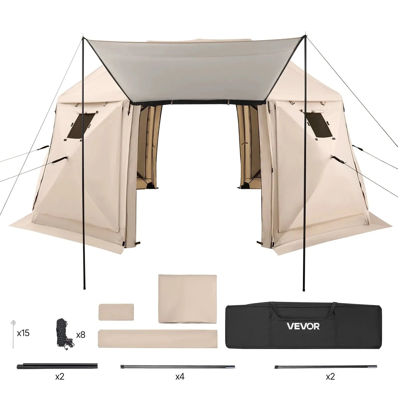 VEVOR Pop up Gazebo Screen Tent, 15 x 15 ft, 13-Sided Spherical Camping Canopy Tent with Removable Top & Carry Bag, Quick-Set & Bite-Proof, Screen House Sun Shelter for 12-15 Persons, Beige