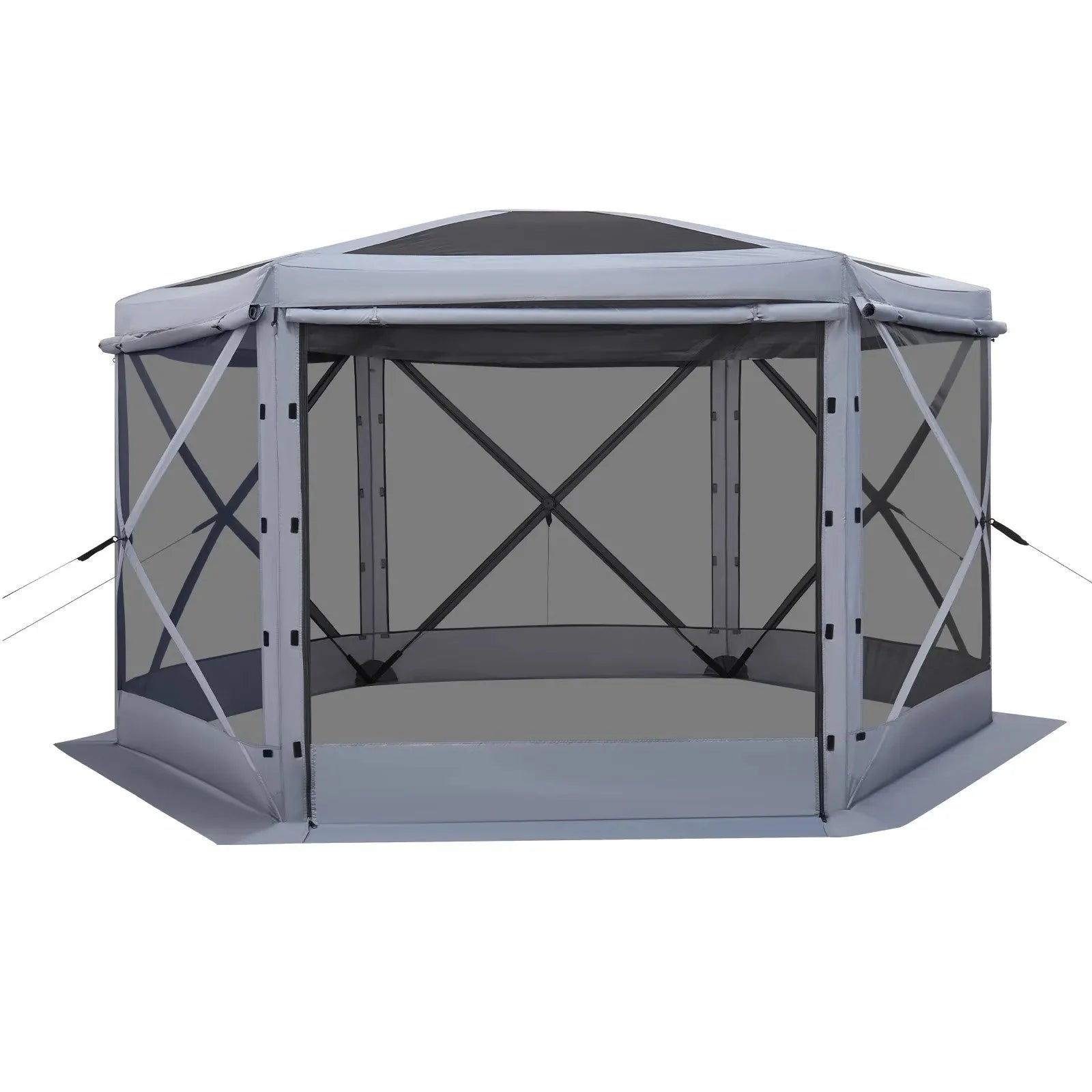 VEVOR Pop up Gazebo Screen Tent, 12 x 12 ft Large 6-Sided Camping Canopy Tent with Removable Top & Carry Bag, Quick-Set & Bite-Proof, Screen House Sun Shelter for 8-10 Persons Backyard Patio, Grey