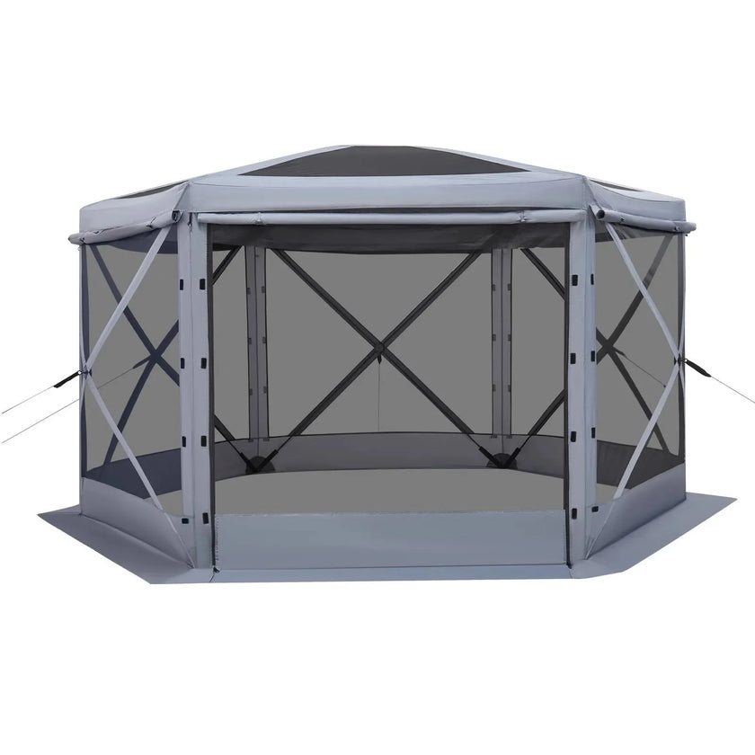VEVOR Pop up Gazebo Screen Tent, 12 x 12 ft Large 6-Sided Camping Canopy Tent with Removable Top & Carry Bag, Quick-Set & Bite-Proof, Screen House Sun Shelter for 8-10 Persons Backyard Patio, Grey