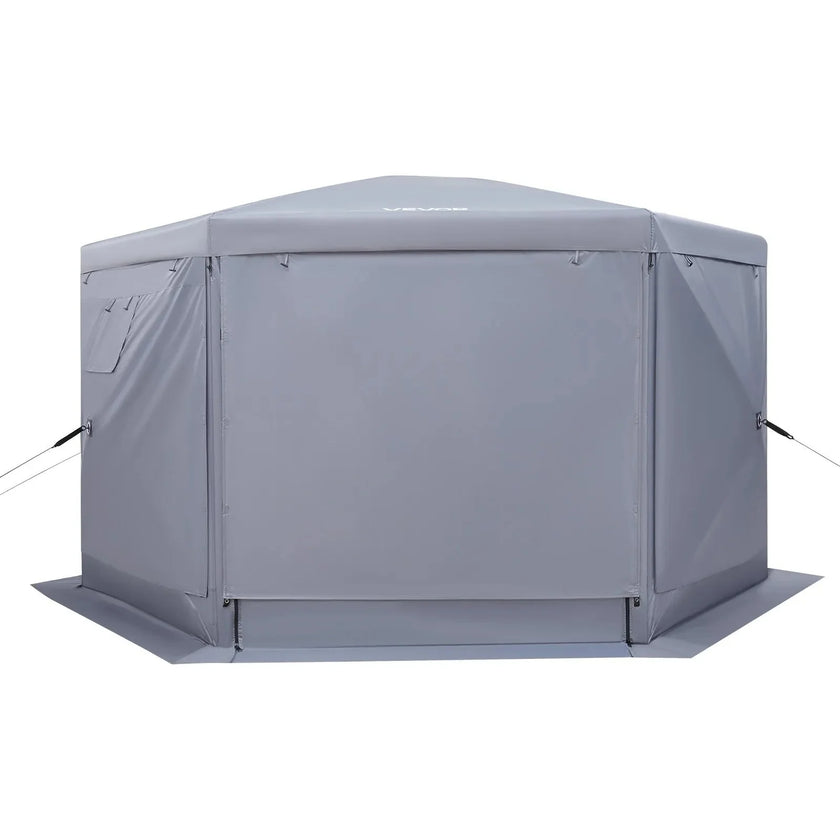 VEVOR Pop up Gazebo Screen Tent, 12 x 12 ft Large 6-Sided Camping Canopy Tent with Removable Top & Carry Bag, Quick-Set & Bite-Proof, Screen House Sun Shelter for 8-10 Persons Backyard Patio, Grey