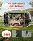 VEVOR Pop up Gazebo Screen Tent, 10 x 10 ft Large 6-Sided Camping Canopy Tent with Removable Top & Carry Bag, Quick-Set & Bite-Proof, Screen House Sun Shelter for 6-8 Persons Backyard Patio, Green