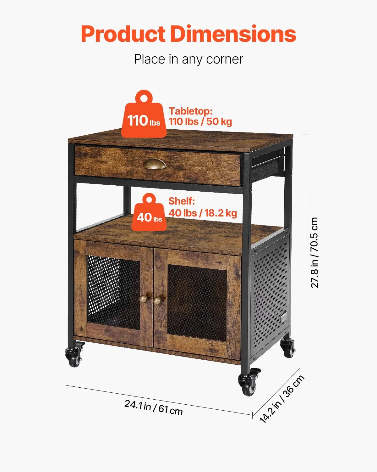 VEVOR Coffee Bar Cabinet 4-Tier Movable Coffee Bar Table with Wheels & Mesh Door