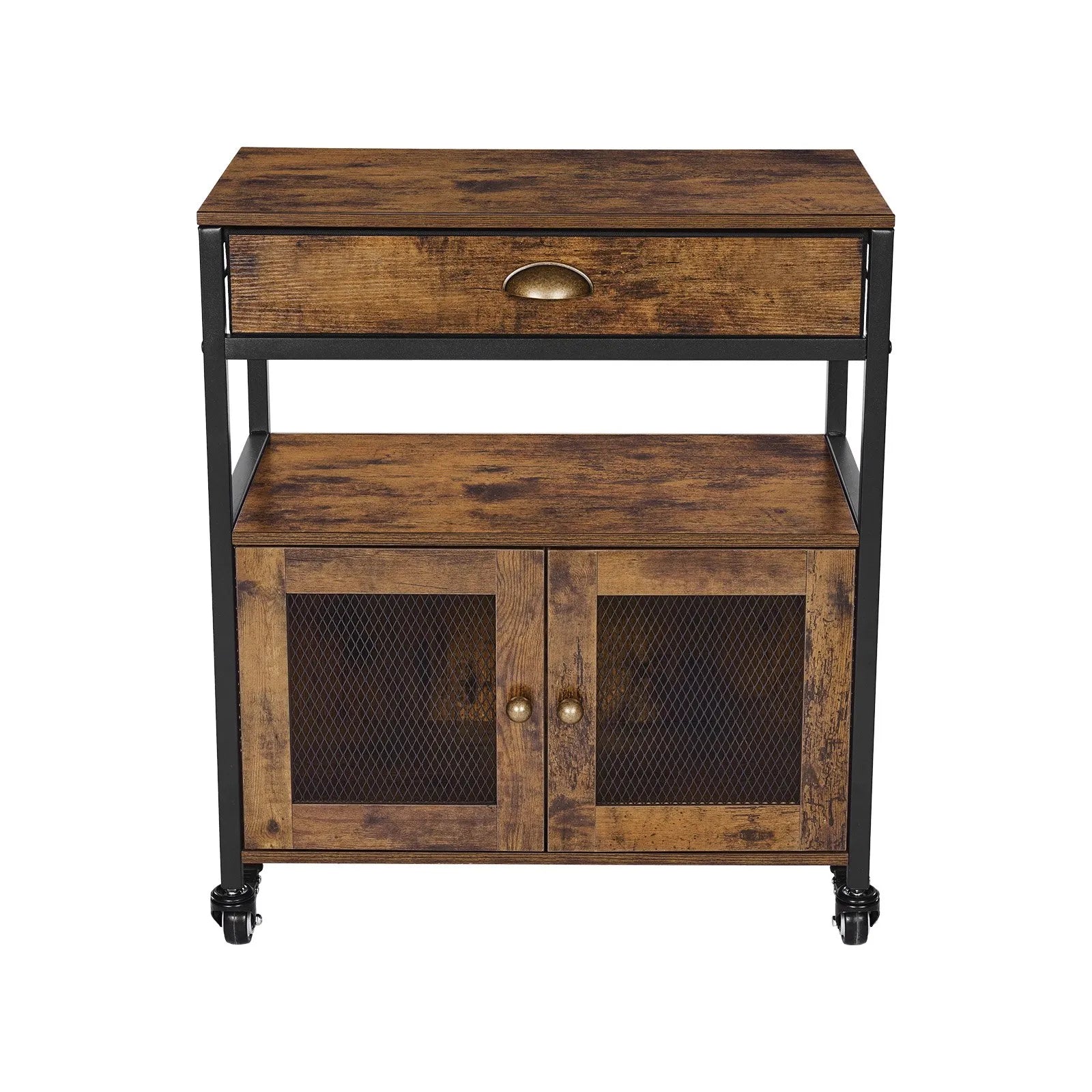 VEVOR Coffee Bar Cabinet 4-Tier Movable Coffee Bar Table with Wheels & Mesh Door