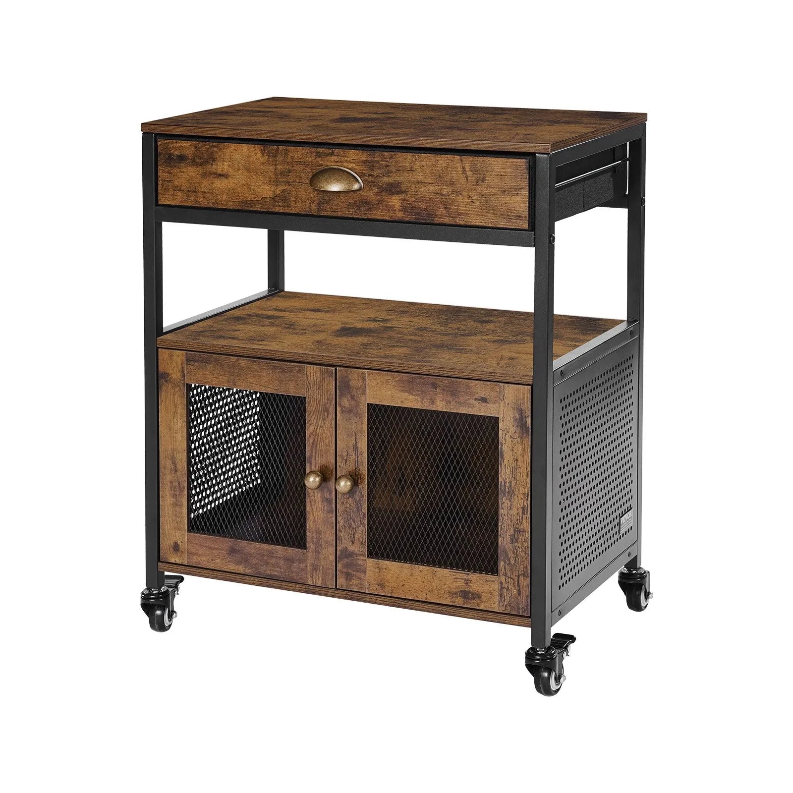 VEVOR Coffee Bar Cabinet 4-Tier Movable Coffee Bar Table with Wheels & Mesh Door
