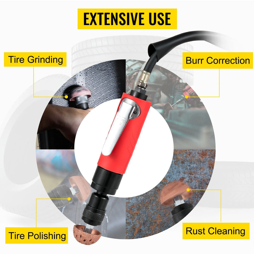 VEVOR Air Tire Buffer, 2500rpm Low Speed Tire Buffer, 35 mm Pneumatic Buffing Tool, Variable Speed Tire Grinder With Whip Hose, Tire Repair Buffing Wheel For Inner Liner Cleaning, Reaming And Drilling