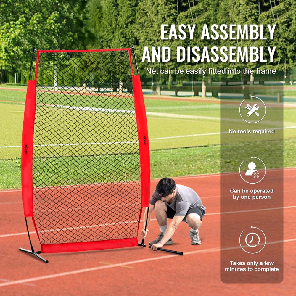 VEVOR I Screen Baseball for Batting Cage, 7x4 ft Baseball & Softball Safety Screen, Body Protector Portable Batting Screen with Carry Bag & Ground Stakes, Baseball Pitching Net for Pitchers Protection