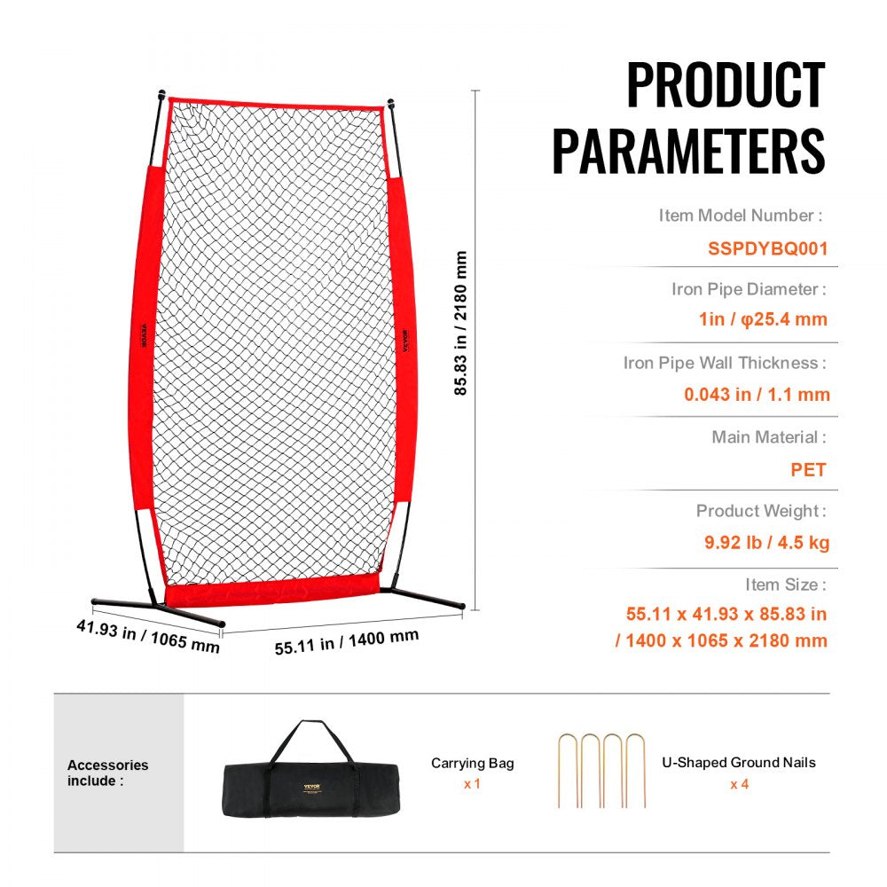 VEVOR I Screen Baseball for Batting Cage, 7x4 ft Baseball & Softball Safety Screen, Body Protector Portable Batting Screen with Carry Bag & Ground Stakes, Baseball Pitching Net for Pitchers Protection