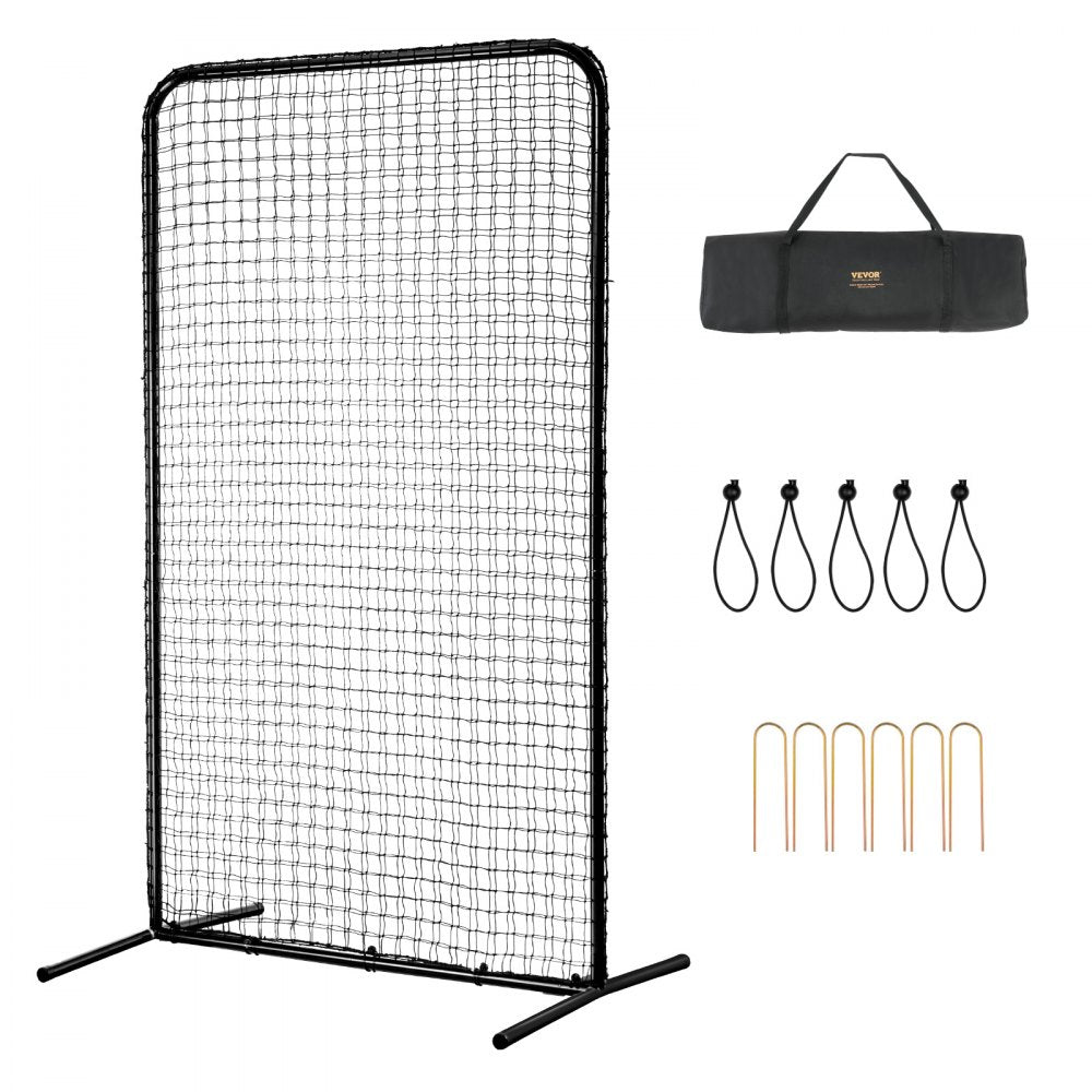 VEVOR I Screen Baseball for Batting Cage, 7x4 ft Baseball Softball Safety Screen, Body Protector Portable Batting Screen with Carry Bag & Ground Stakes, Heavy Duty Pitching Net for Pitchers Protection
