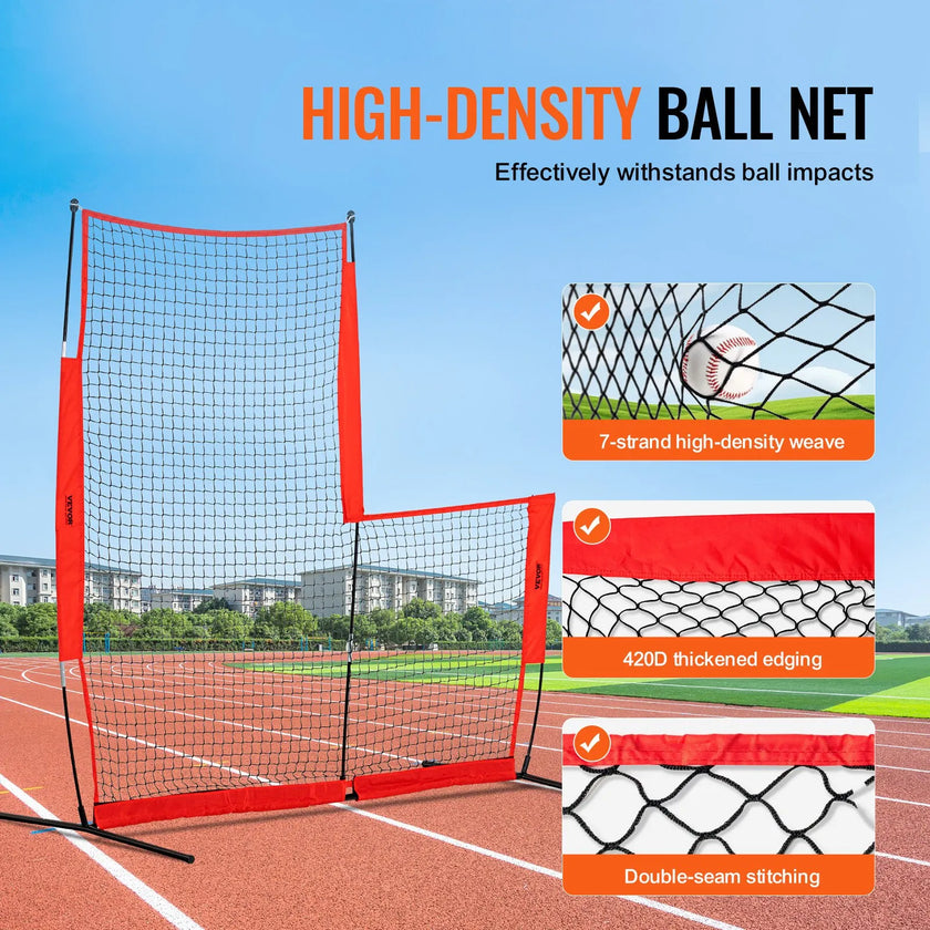 VEVOR L Screen Baseball for Batting Cage, 7x7 ft Baseball & Softball Safety Screen, Body Protector Portable Batting Screen with Carry Bag & Ground Stakes, Baseball Pitching Net for Pitchers Protection