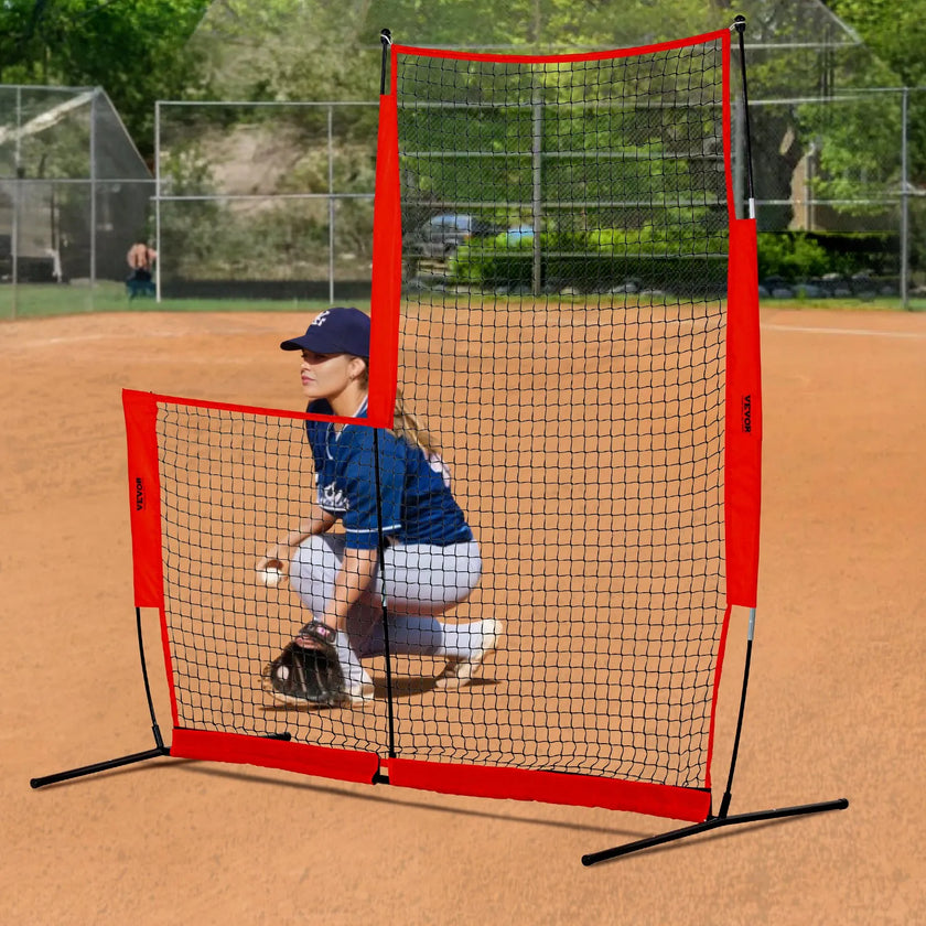 VEVOR L Screen Baseball for Batting Cage, 7x7 ft Baseball & Softball Safety Screen, Body Protector Portable Batting Screen with Carry Bag & Ground Stakes, Baseball Pitching Net for Pitchers Protection