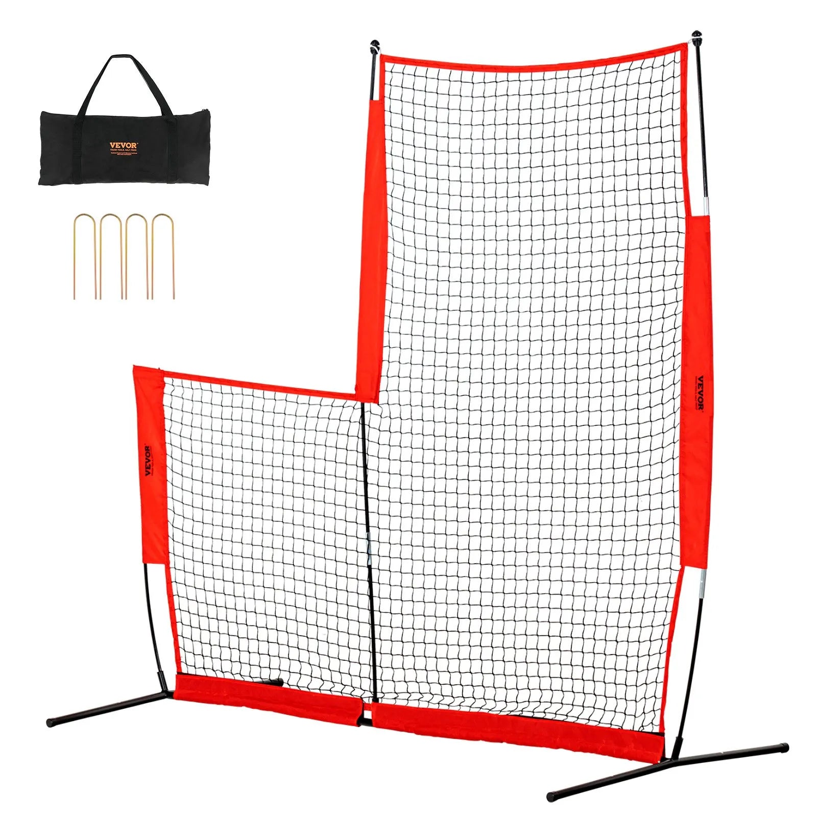 VEVOR L Screen Baseball for Batting Cage, 7x7 ft Baseball & Softball Safety Screen, Body Protector Portable Batting Screen with Carry Bag & Ground Stakes, Baseball Pitching Net for Pitchers Protection