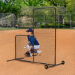 VEVOR L Screen Baseball for Batting Cage, 7x7 ft Softball Safety Screen, Body Protector Portable Batting Screen with Carry Bag, Wheels, Ground Stakes, Heavy Duty Pitching Net for Pitchers Protection