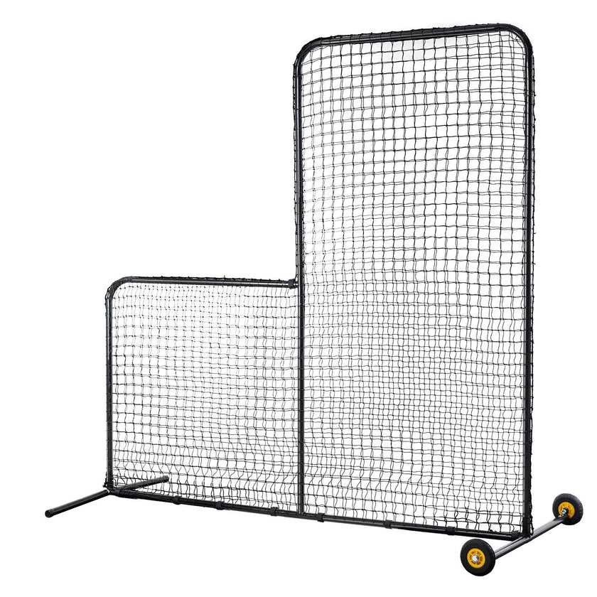 VEVOR L Screen Baseball for Batting Cage, 7x7 ft Softball Safety Screen, Body Protector Portable Batting Screen with Carry Bag, Wheels, Ground Stakes, Heavy Duty Pitching Net for Pitchers Protection