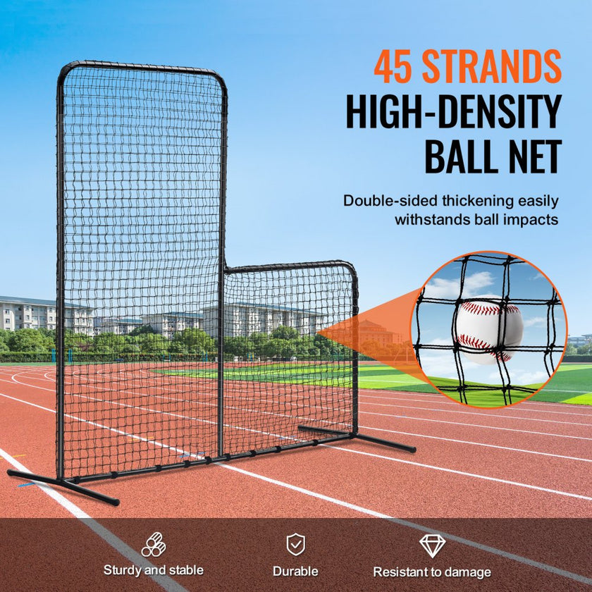 VEVOR L Screen Baseball for Batting Cage, 7x7 ft Baseball Softball Safety Screen, Body Protector Portable Batting Screen with Carry Bag & Ground Stakes, Heavy Duty Pitching Net for Pitchers Protection