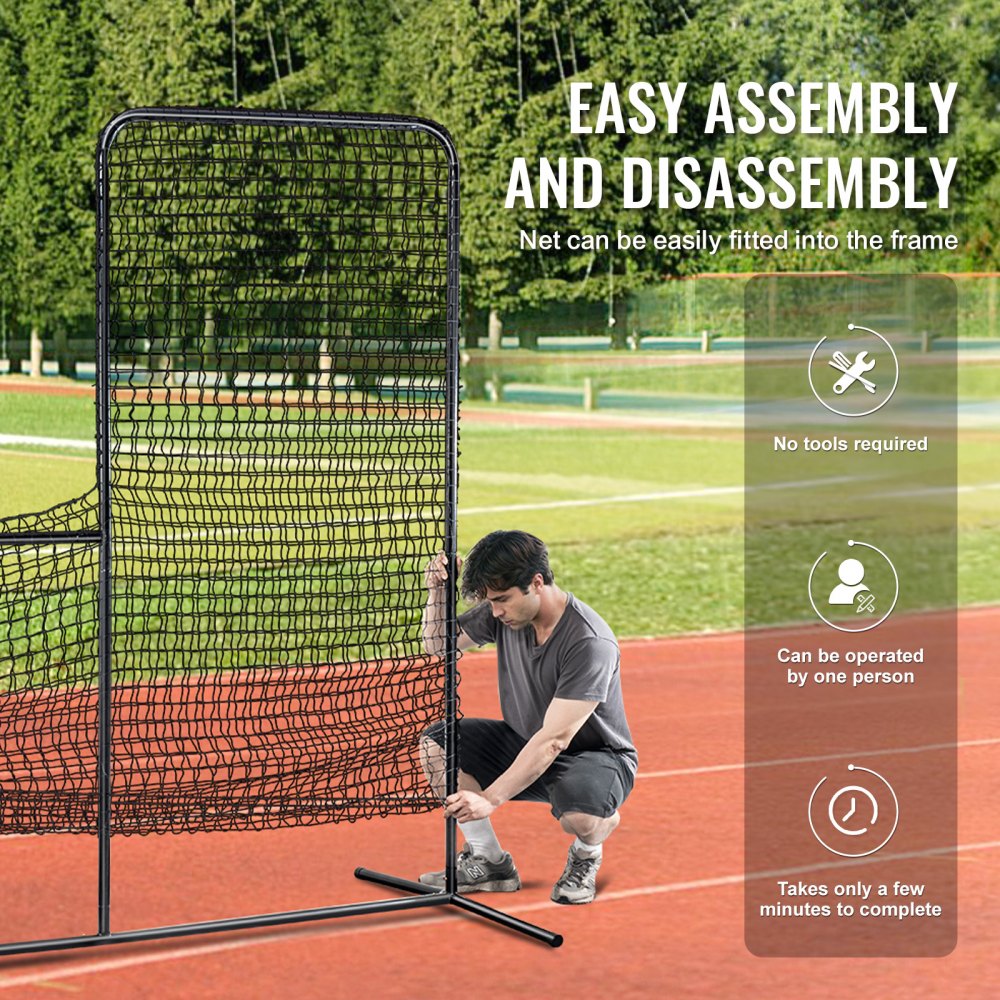 VEVOR L Screen Baseball for Batting Cage, 7x7 ft Baseball Softball Safety Screen, Body Protector Portable Batting Screen with Carry Bag & Ground Stakes, Heavy Duty Pitching Net for Pitchers Protection