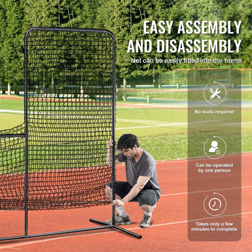 VEVOR L Screen Baseball for Batting Cage, 7x7 ft Baseball Softball Safety Screen, Body Protector Portable Batting Screen with Carry Bag & Ground Stakes, Heavy Duty Pitching Net for Pitchers Protection