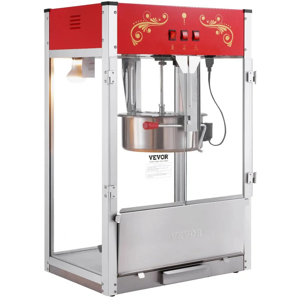 VEVOR Popcorn Popper Machine Countertop Popcorn Maker 1615W 16 Oz Red