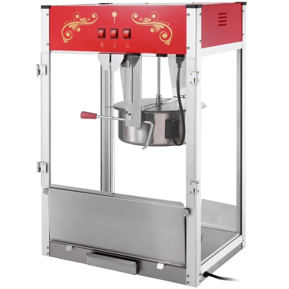 VEVOR Popcorn Popper Machine Countertop Popcorn Maker 1615W 16 Oz Red