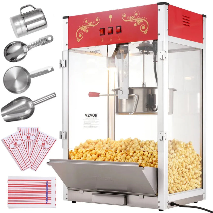 VEVOR Popcorn Popper Machine Countertop Popcorn Maker 1615W 16 Oz Red