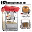 VEVOR Commercial Popcorn Machine, 8 Oz Kettle, 850 W Countertop Popcorn Maker for 48 Cups per Batch, Theater Style Popper with 3-Switch Control Steel Frame Tempered Glass Doors 1 Scoop 2 Spoons, Red