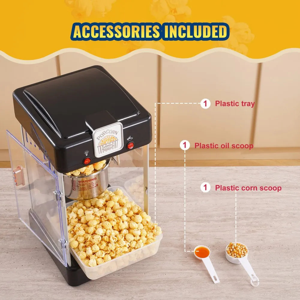 VEVOR Popcorn Popper Machine Tabletop Popcorn Maker 300W 2.5 Oz Black