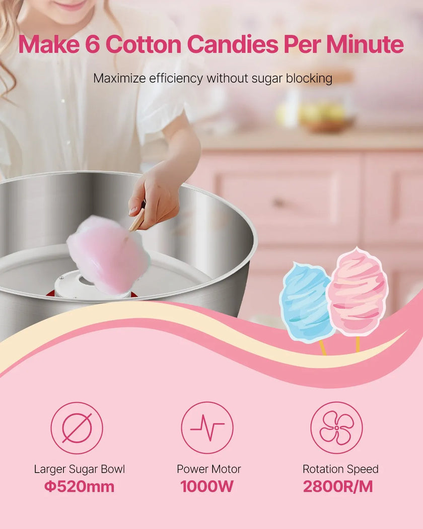 VEVOR Commercial Cotton Candy Machine Sugar Floss Maker 1000W for Party Pink