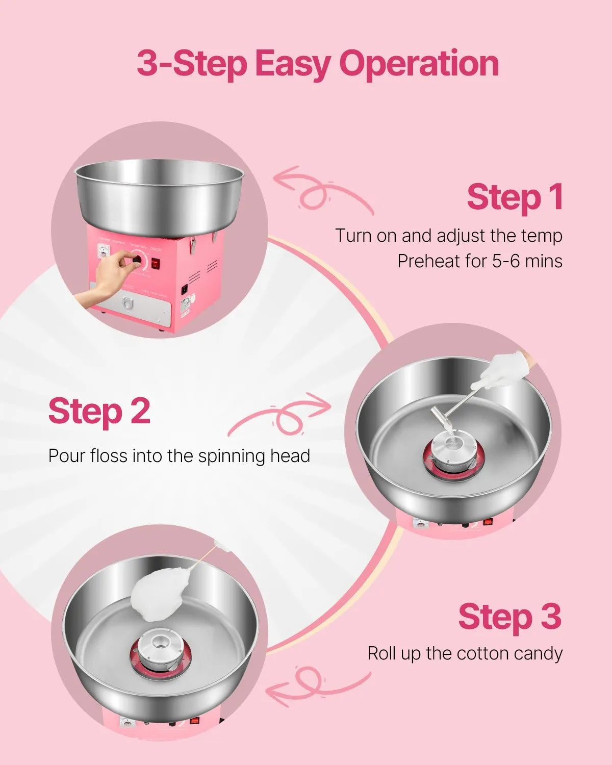 VEVOR Commercial Cotton Candy Machine Sugar Floss Maker 1000W for Party Pink