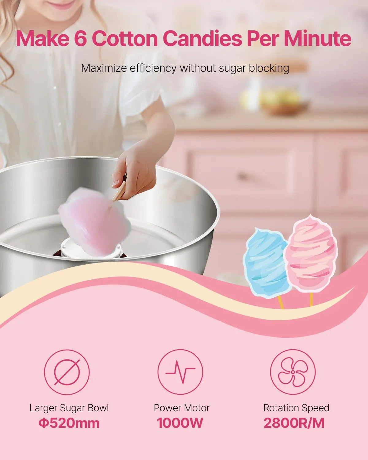 VEVOR Commercial Cotton Candy Machine Sugar Floss Maker 1000W for Party Red