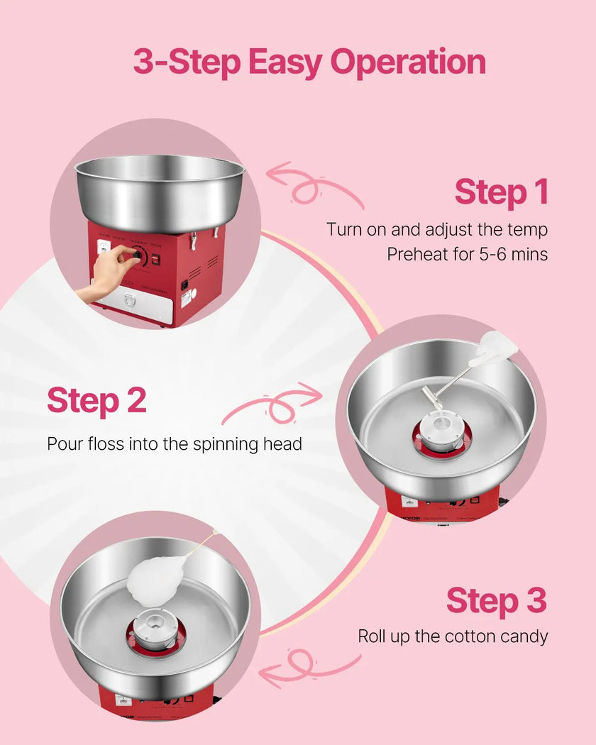 VEVOR Commercial Cotton Candy Machine Sugar Floss Maker 1000W for Party Red