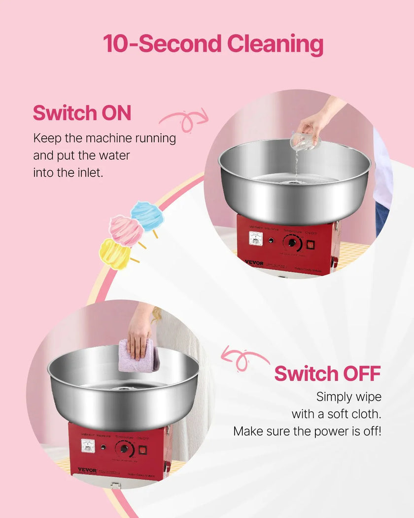 VEVOR Commercial Cotton Candy Machine Sugar Floss Maker 1000W for Party Red
