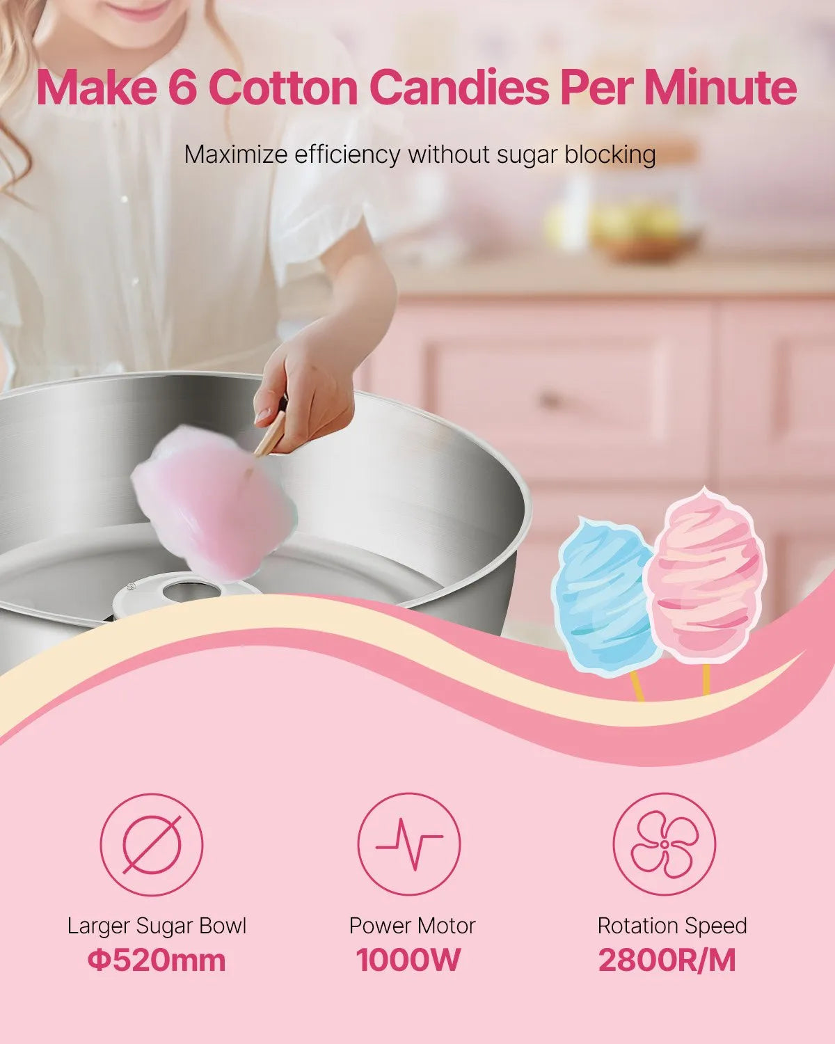 VEVOR Commercial Cotton Candy Machine Sugar Floss Maker 1000W for Party Blue