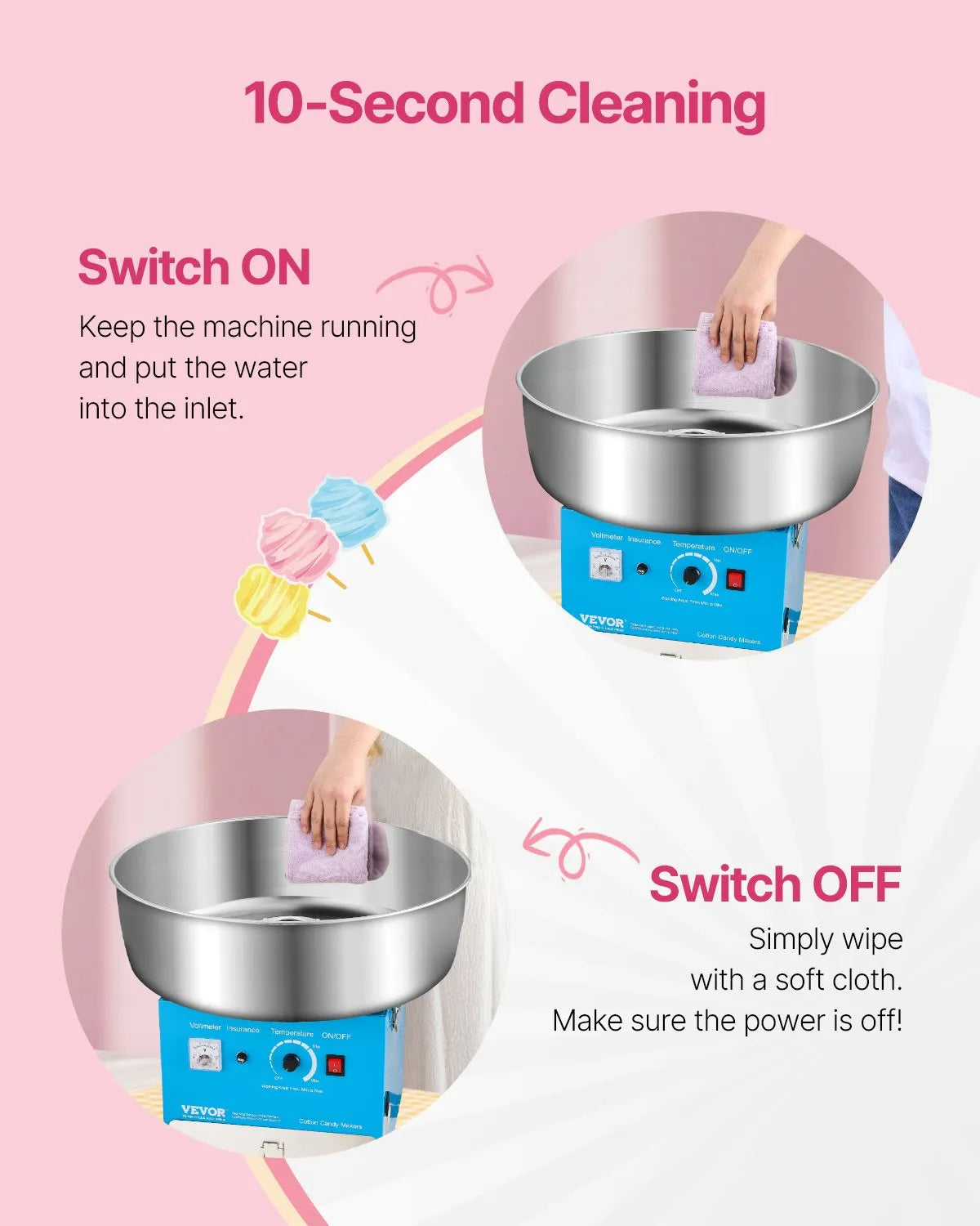 VEVOR Commercial Cotton Candy Machine Sugar Floss Maker 1000W for Party Blue