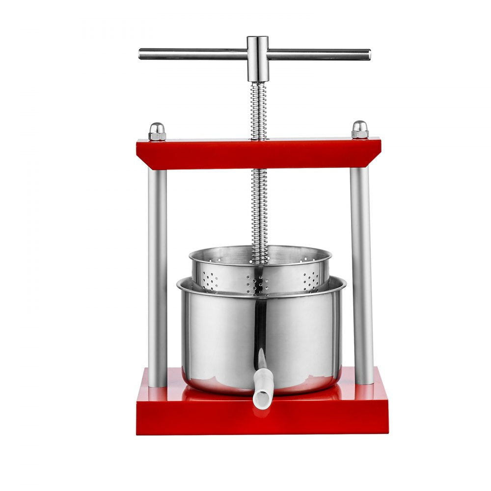 VEVOR Fruit Wine Press, 0.53 Gallon/2L, 2 Stainless Steel Barrels, Manual Juice Maker, Cider Apple Grape Tincture Vegetables Honey Olive Oil Making Press with T-Handle for Outdoor, Kitchen, and Home