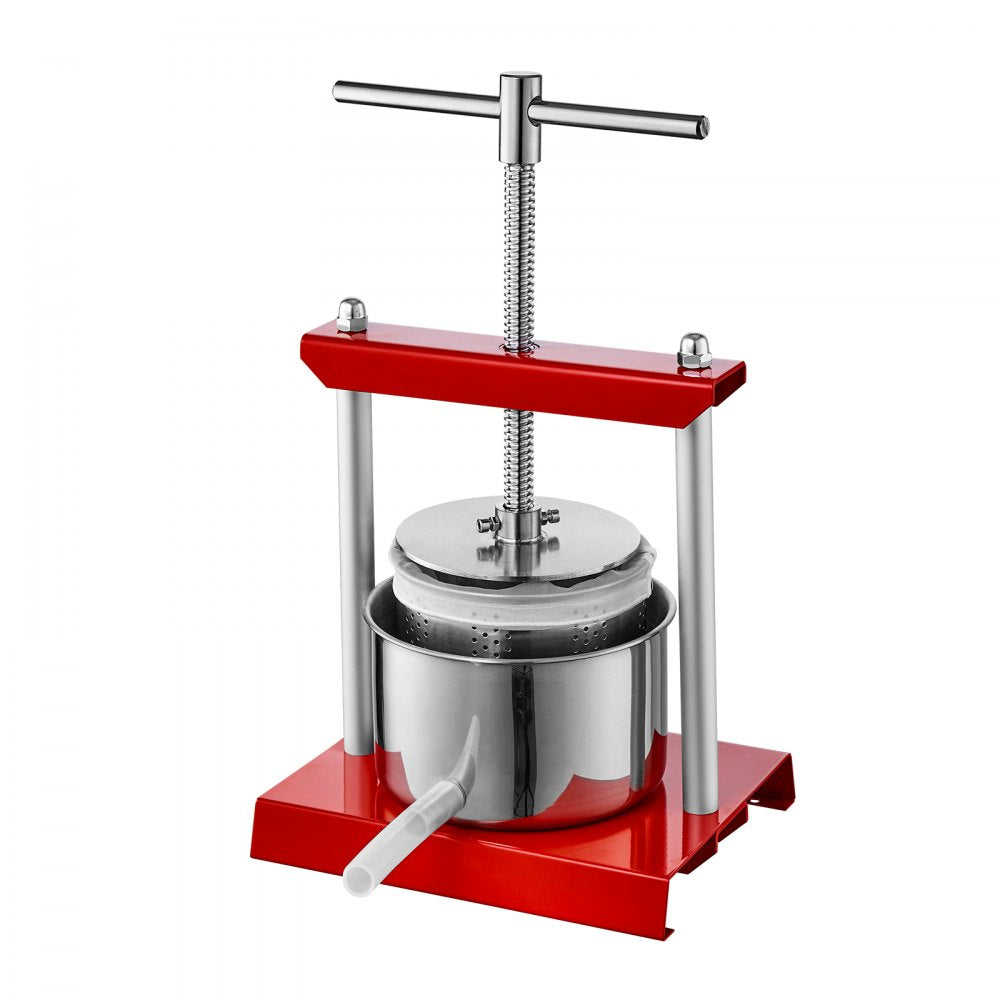 VEVOR Fruit Wine Press, 0.8 Gallon/3L, 2 Stainless Steel Barrels, Manual Juice Maker, Cider Apple Grape Tincture Vegetables Honey Olive Oil Making Press with T-Handle for Outdoor, Kitchen, and Home