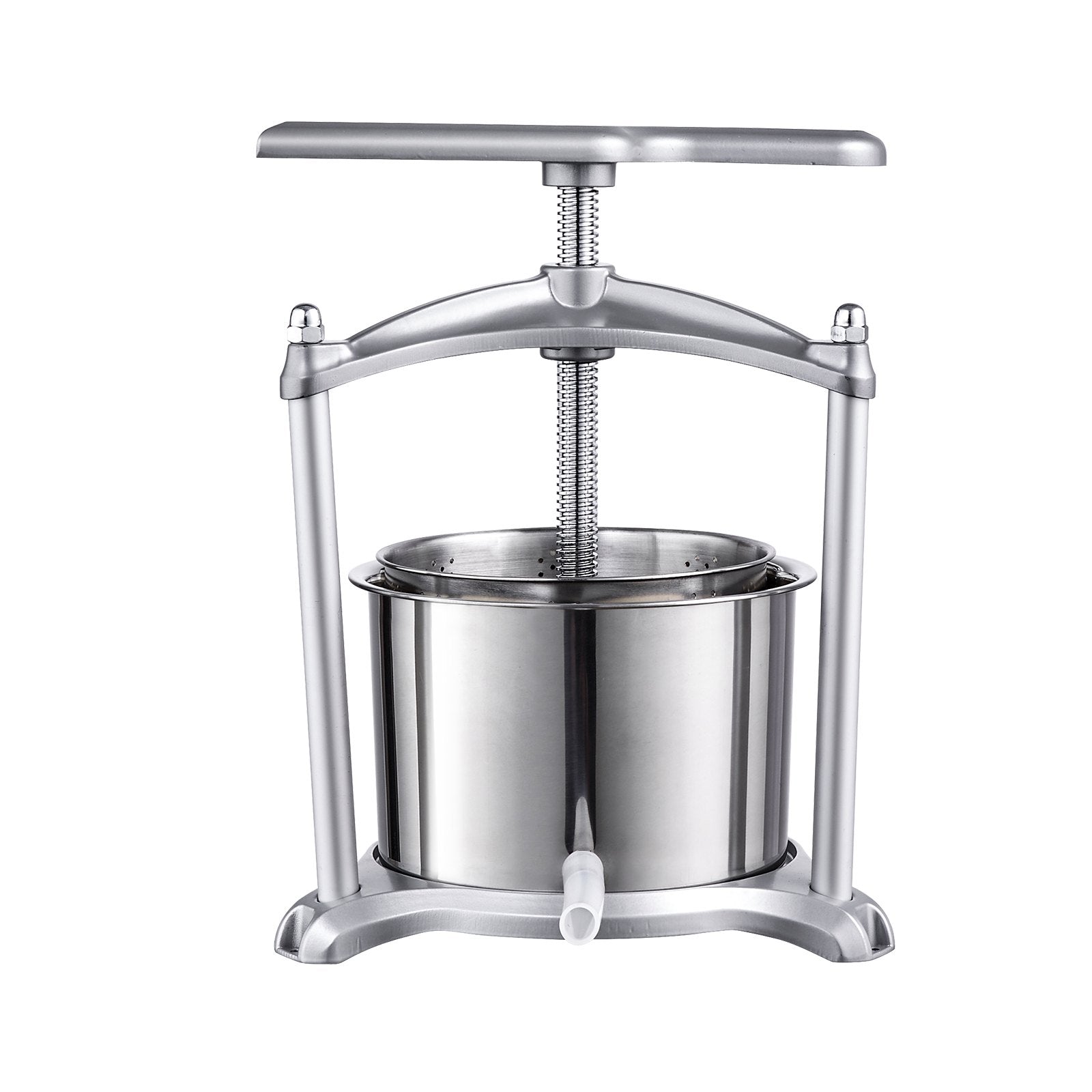 VEVOR Fruit Wine Press, 1.6 Gallon/6L, 2 Stainless Steel Barrels, Manual Juice Maker, Cider Apple Grape Tincture Vegetables Honey Olive Oil Making Press with T-Handle, Triangular Structure for Kitchen