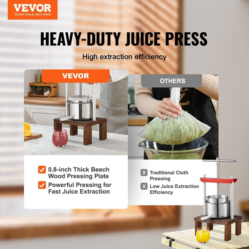 VEVOR Fruit Wine Press, 0.53 Gallon/2L, 2 Stainless Steel Barrels, Manual Juice Maker, Cider Apple Grape Tincture Vegetables Honey Olive Oil Making Press with T-Handle & Stable Base for Kitchen, Home