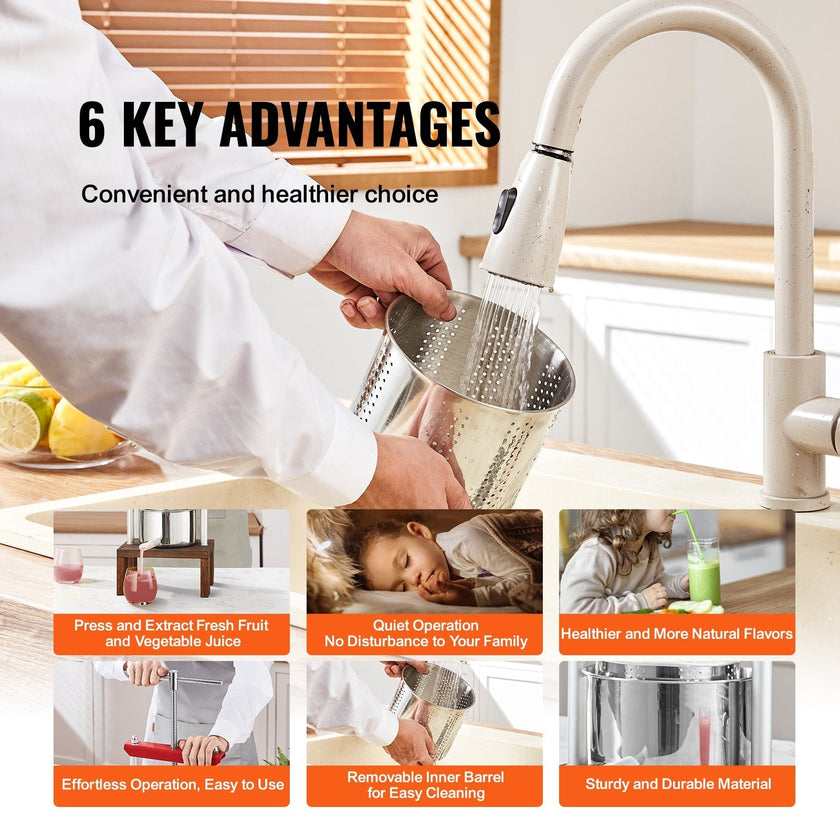 VEVOR Fruit Wine Press, 0.53 Gallon/2L, 2 Stainless Steel Barrels, Manual Juice Maker, Cider Apple Grape Tincture Vegetables Honey Olive Oil Making Press with T-Handle & Stable Base for Kitchen, Home