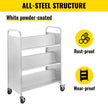 VEVOR 200LBS Book Cart, Library Cart 30x14x45 Inch, Rolling Book Cart Double Sided W-Shaped Sloped Shelves with 4-Inch Lockable Wheels, for Home Shelves Office and School Book Truck in White