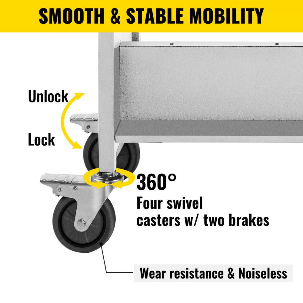 VEVOR 200LBS Book Cart, Library Cart 30x14x45 Inch, Rolling Book Cart Double Sided W-Shaped Sloped Shelves with 4-Inch Lockable Wheels, for Home Shelves Office and School Book Truck in White