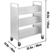 VEVOR 200LBS Book Cart, Library Cart 30x14x45 Inch, Rolling Book Cart Double Sided W-Shaped Sloped Shelves with 4-Inch Lockable Wheels, for Home Shelves Office and School Book Truck in White