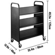 VEVOR 200LBS Book Cart, Library Cart 30x14x45 Inch, Rolling Book Cart Double Sided W-Shaped Sloped Shelves with 4 Inch Lockable Wheels, for Home Shelves Office and School Book Truck in Black