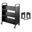 VEVOR 200LBS Book Cart, Library Cart 30x14x45 Inch, Rolling Book Cart Double Sided W-Shaped Sloped Shelves with 4 Inch Lockable Wheels, for Home Shelves Office and School Book Truck in Black