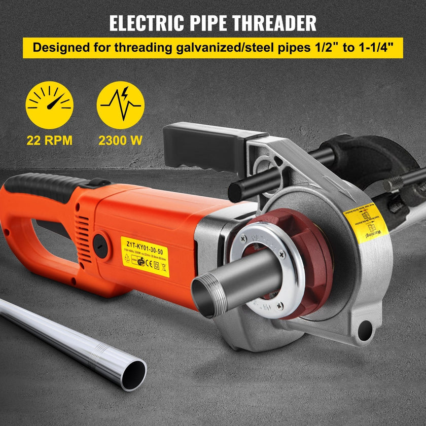 VEVOR Electric Pipe Threader, 2300W Pipe Threading Machine, Heavy-Duty Hand-Held Power Drive Kit, 110V Pipe Threader Machine Copper Motor, Portable Pipe Threader w/ 4 Dies 1/2
