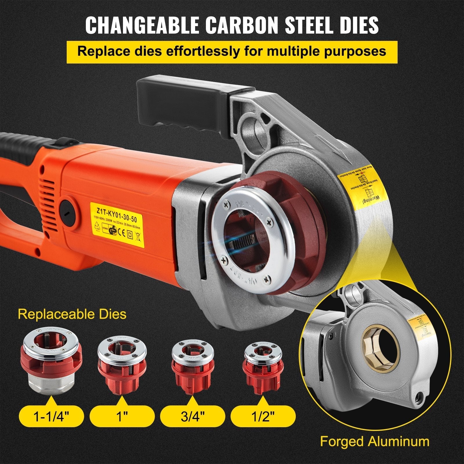 VEVOR Electric Pipe Threader, 2300W Pipe Threading Machine, Heavy-Duty Hand-Held Power Drive Kit, 110V Pipe Threader Machine Copper Motor, Portable Pipe Threader w/ 4 Dies 1/2