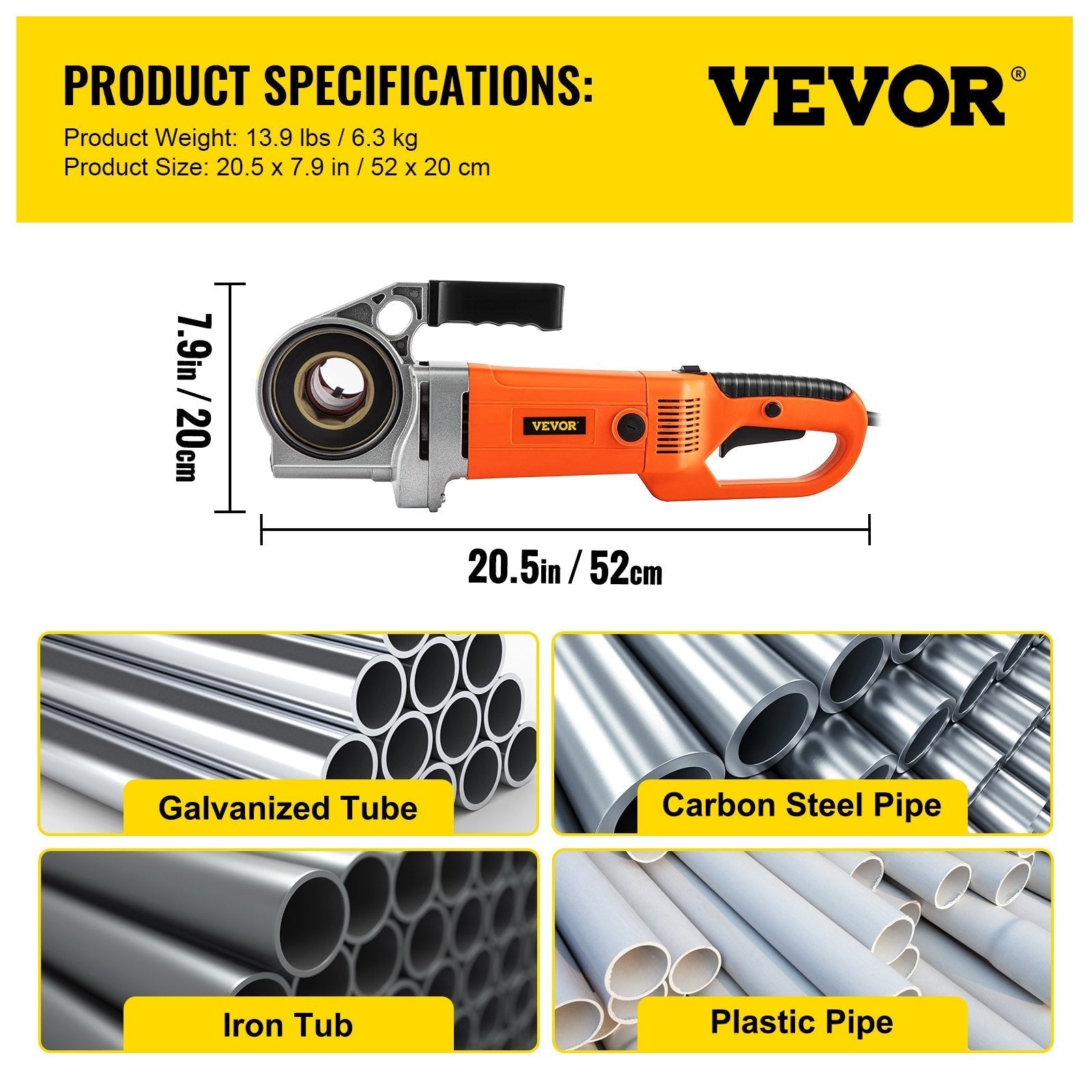 VEVOR Electric Pipe Threader, 2300W Pipe Threading Machine, Heavy-Duty Hand-Held Power Drive Kit, 110V Pipe Threader Machine Copper Motor, Portable Pipe Threader w/ 4 Dies 1/2