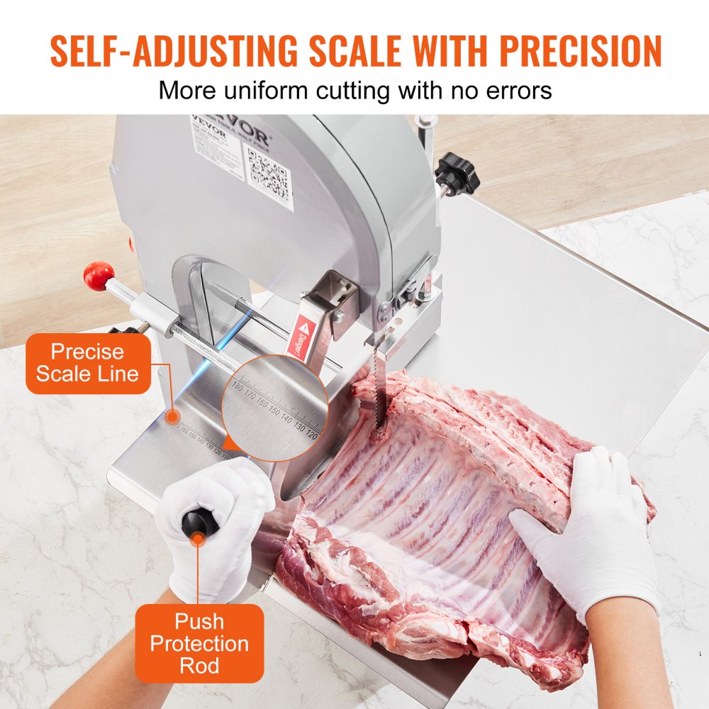 VEVOR Commercial Electric Meat Bandsaw, 1100W Stainless Steel Countertop Bone Sawing Machine, Workbeach 19.3