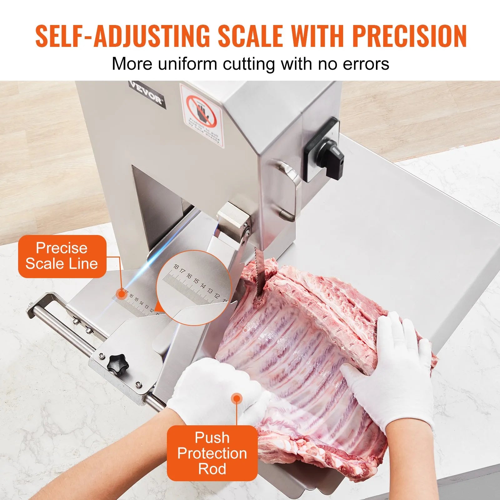VEVOR Commercial Electric Meat Bandsaw, 2200W Stainless Steel Countertop Bone Sawing Machine, Workbeach 18.5