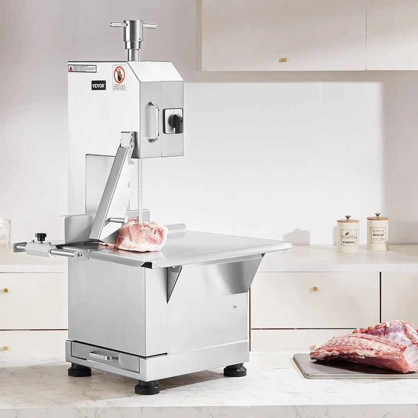 VEVOR Commercial Electric Meat Bandsaw, 2200W Stainless Steel Countertop Bone Sawing Machine, Workbeach 18.5