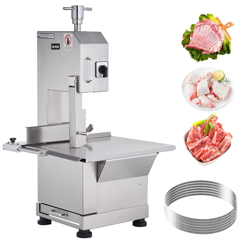 VEVOR Commercial Electric Meat Bandsaw, 2200W Stainless Steel Countertop Bone Sawing Machine, Workbeach 18.5